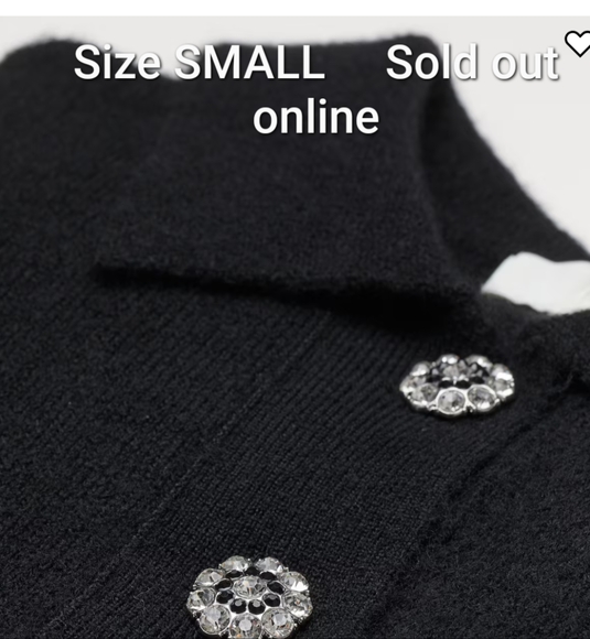 H&M Diamante rhinestone button black sweater pullover top SMALL - Picture 5 of 12